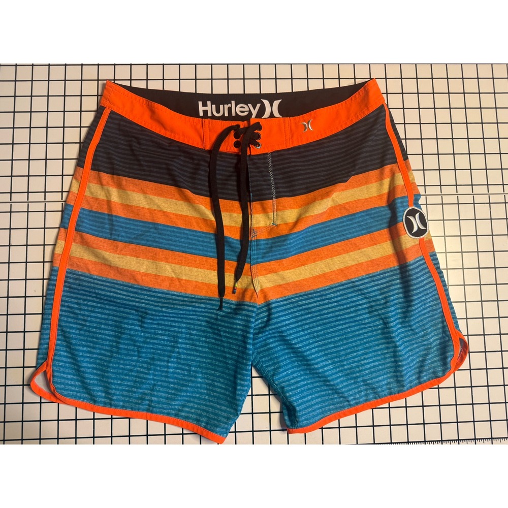 Hurley Phantom Men's Striped Board Shorts Swim Trunks Orange Blue Size 34